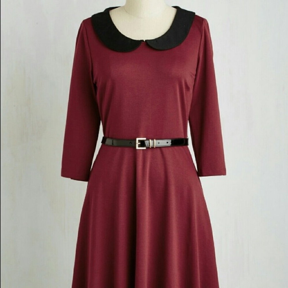 Mod Cloth Red Dress with Black Collar